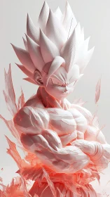 Stylized muscular figure rendered as faceted white statue