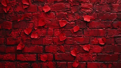 Red Rose Petals on Textured Brick Surface.