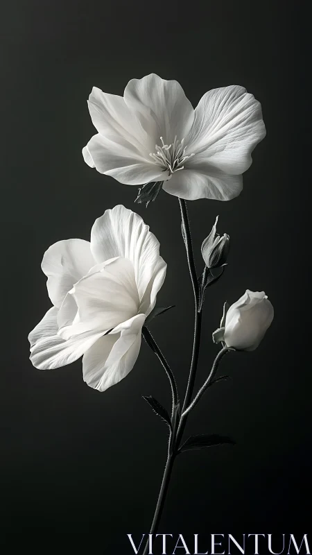 Delicate White Flowers with Textured Petals Against Dark Background.
