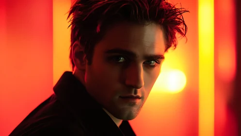 Cinematic neon portrait with dramatic low key lighting setup.