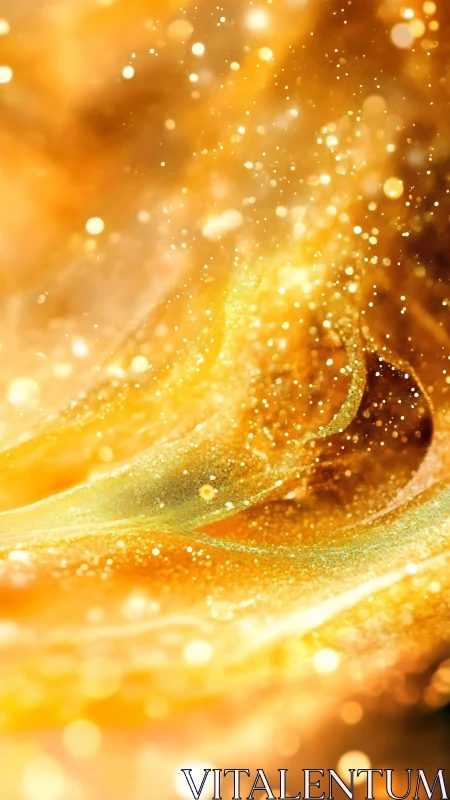 Golden particle waves flow diagonally across vibrant background.