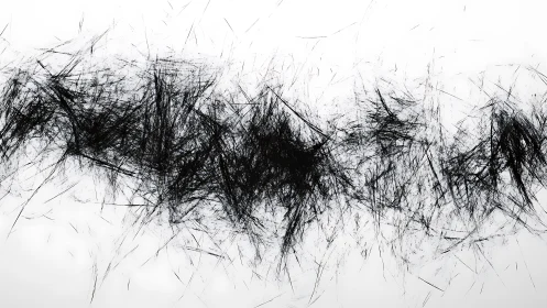 Abstract Black Ink Line Art on White Background, Chaotic Style.