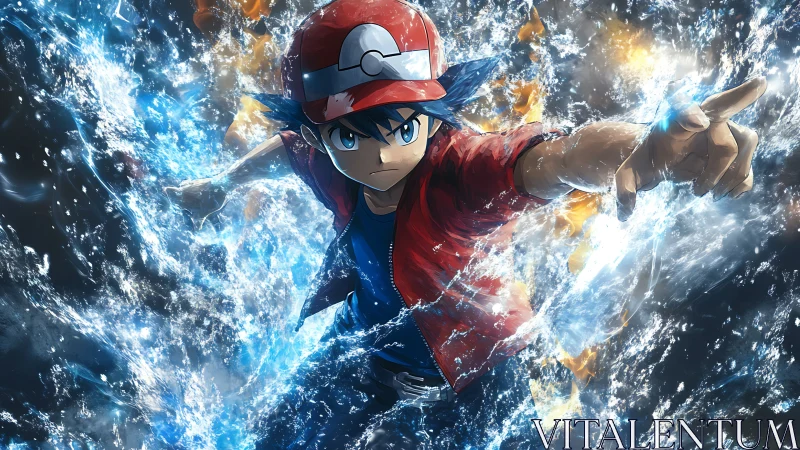 Dynamic anime trainer channels water energy with explosive force