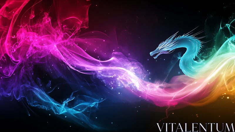 Luminescent spectral dragon weaving through neon cosmos.