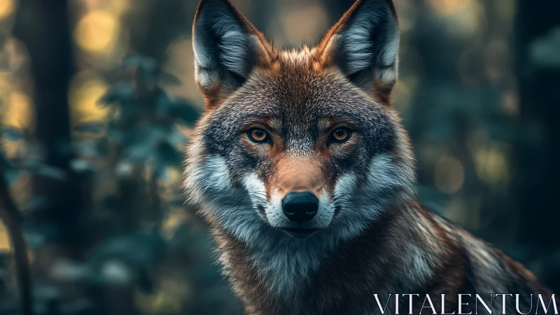 Wild canid portrait shows detailed fur texture and sharp gaze