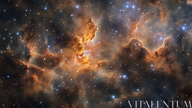 Star nursery in ember clouds above a velvet voidscape.