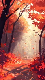Autumn Forest Path: Volumetric Light and Particle Effects in Digital Painting