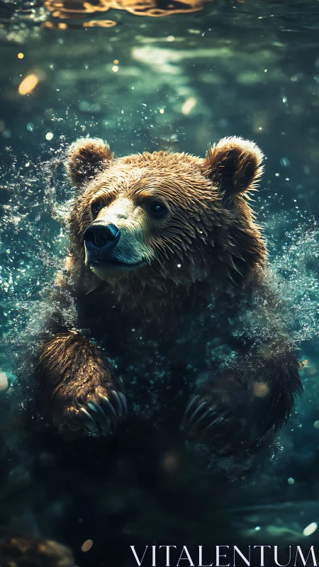 Submerged brown bear captured in dynamic aquatic close-up