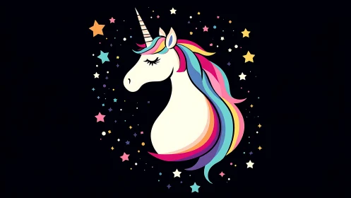 Starlit rainbow-maned unicorn drifts in dreamy cosmic hush.