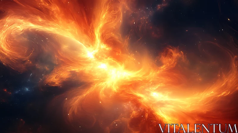 Stellar firestorm nebula swirls across deep cosmic void.