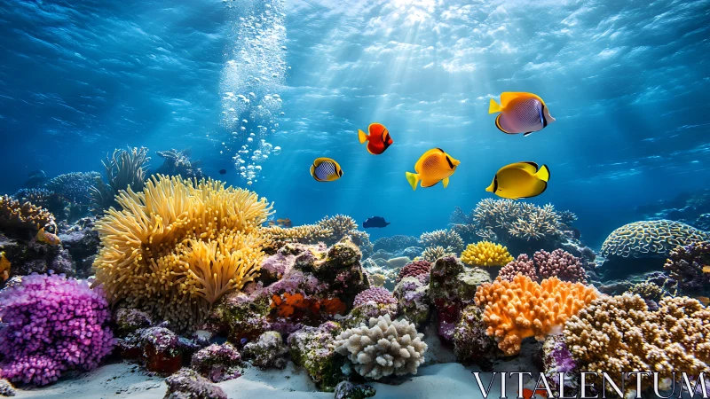 Sunlit coral kingdom where tropical reef fish drift and dazzle.
