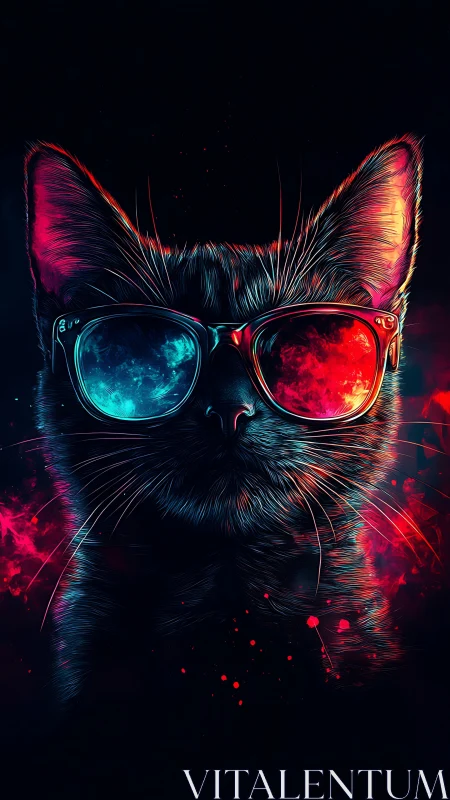 Cool Cat Channels Neon Dreams Through Chromatic Lenses