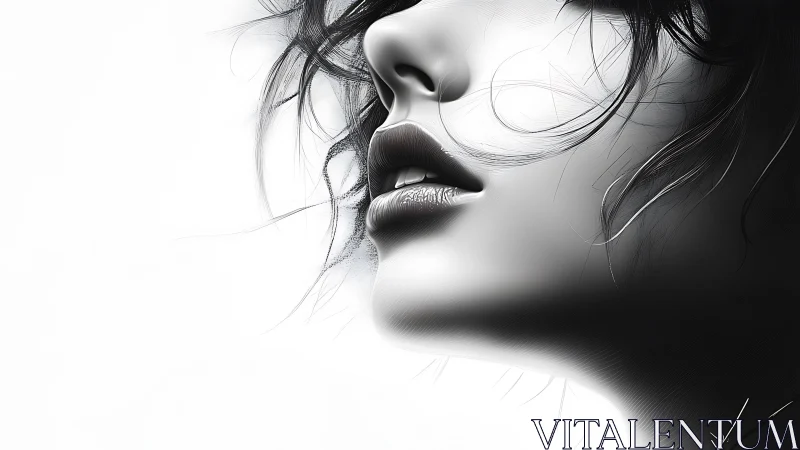 Female lower face in high contrast monochrome digital profile