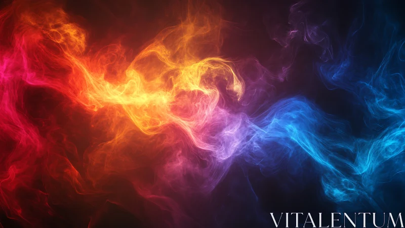 Chromatic firedance of red, gold, and blue nebulae.