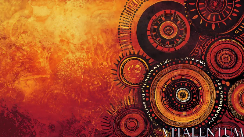 Geometric circular patterns on textured orange background.