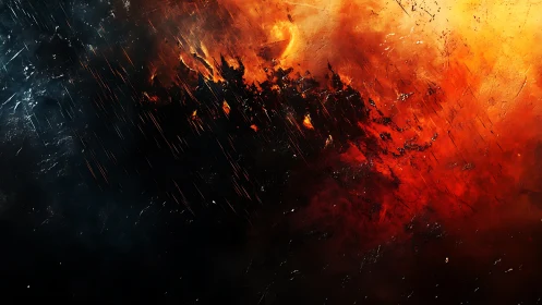 Explosive Fire Burst Against Dark Rain.