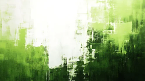 Abstract green and white digital painting with textured brush strokes.