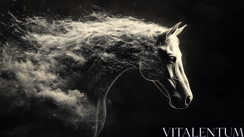 Spectral stallion dissolving into swirling smoke forms.