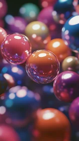 Colorful translucent 3D bubbles floating in soft focus.