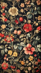 Ornate botanical tapestry on deep charcoal ground.