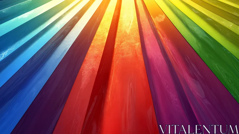 Radiant diagonal rainbow beams in glossy abstract spectrum.