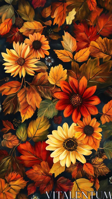 Autumn Floral Composition with Daisies and Seasonal Foliage