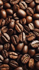 Roasted coffee beans fill frame with glossy brown surfaces