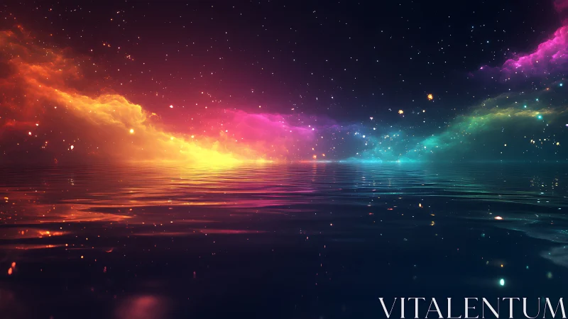 Starlit nebula tide kissing a dream-bright cosmic sea.