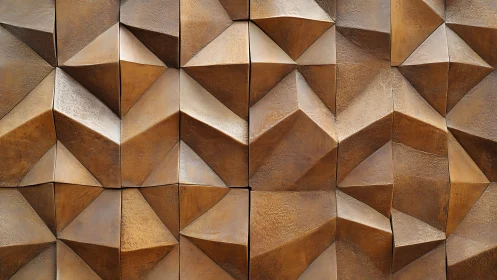 Bronze geometric wall relief with faceted tessellated pyramidal modules