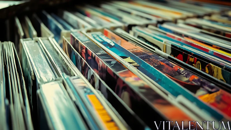 Rows of colorful vinyl records evoke nostalgic music treasure hunts