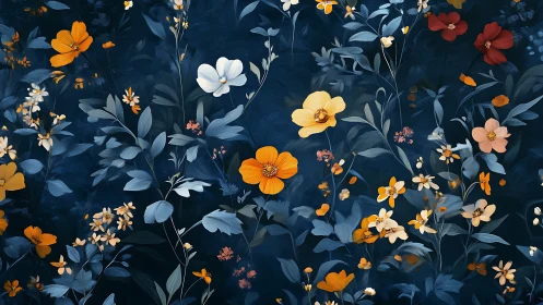 Botanical Garden: Floral Composition on Deep Navy Background