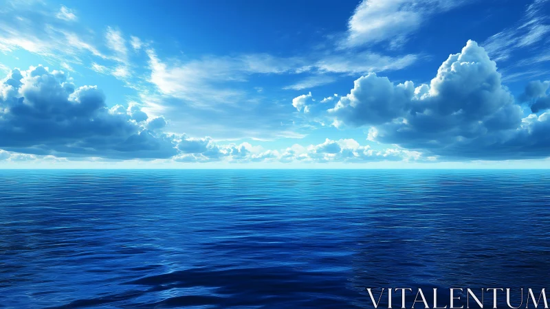 Endless blue ocean horizon under towering cumulus clouds.