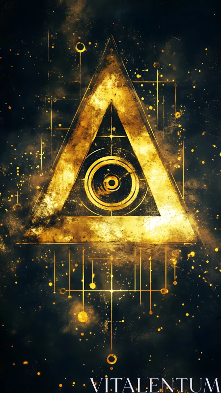 Celestial golden triangle engine with glowing cosmic eye.