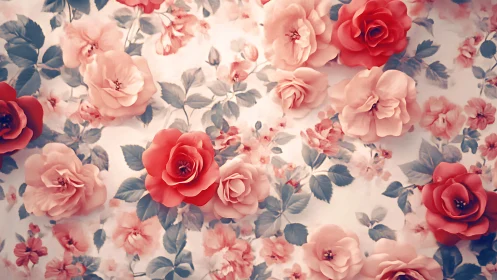 Layered Rose Composition in Soft Pink and Red Tones.