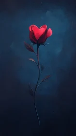 Red Heart-Shaped Flower on Deep Blue Background