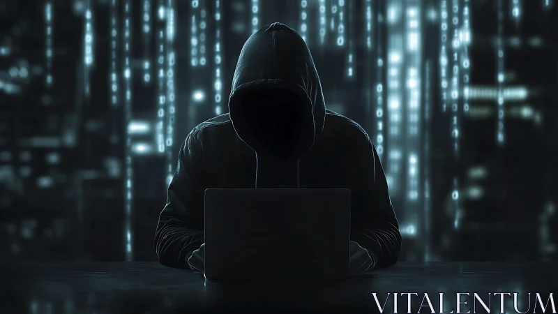 Shadow coder in a neon drizzle of falling data glyphs.