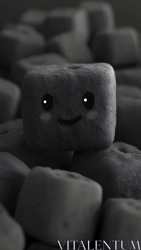 Volumetric-lit soft charcoal cube character with microtexture detail