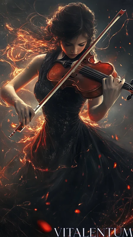 Emberborn violinist conjuring molten symphony from shadows.