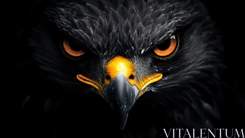 Intense Close-Up Portrait of Black Eagle in Dramatic Lighting.