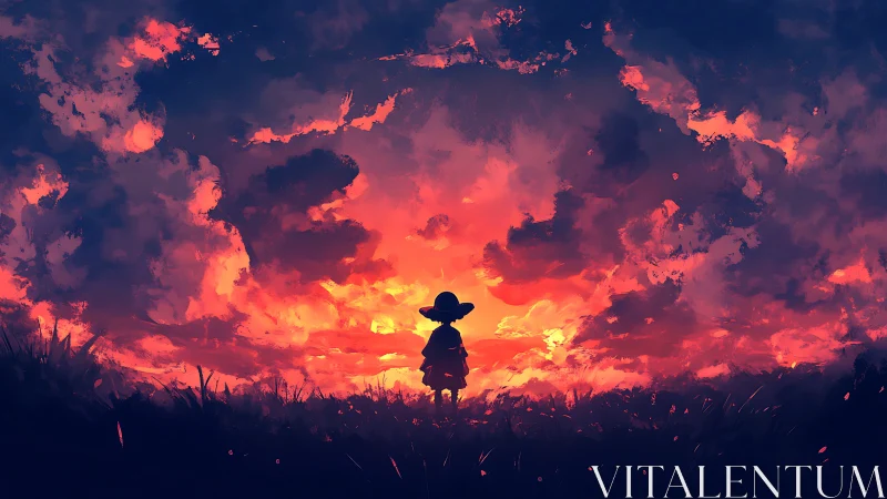 Small wanderer watches the sky ignite into painted fire