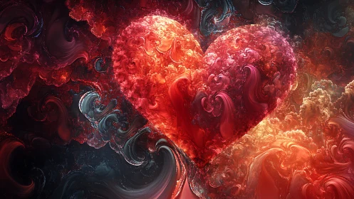 Crimson Hearts Collide: Abstract Passion Rendered Luminous
