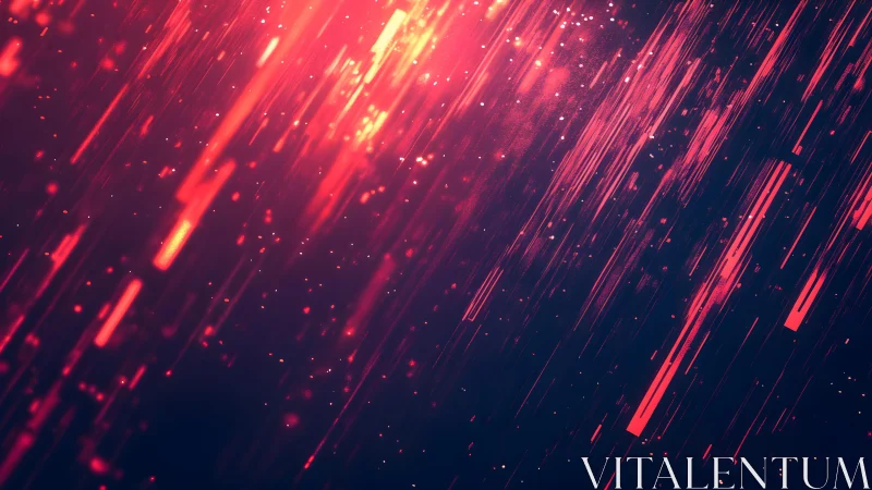 Abstract neon red light streaks on dark background, digital art.