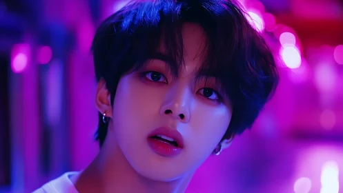 Neon-lit digital portrait with cyberpunk chromatic bokeh focus.