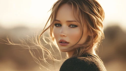 Sunlit gaze drifting through windswept golden silence.