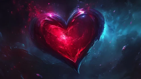 Glowing Heart of Light and Love Against the Cosmos.