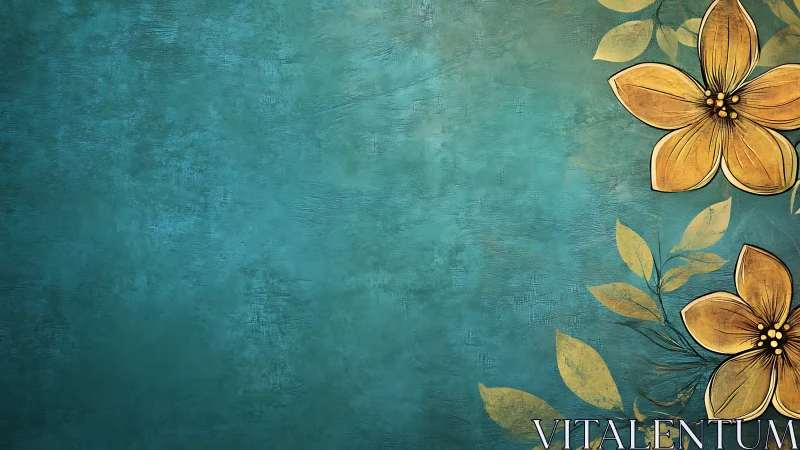 Painted Floral Composition on Textured Teal Background