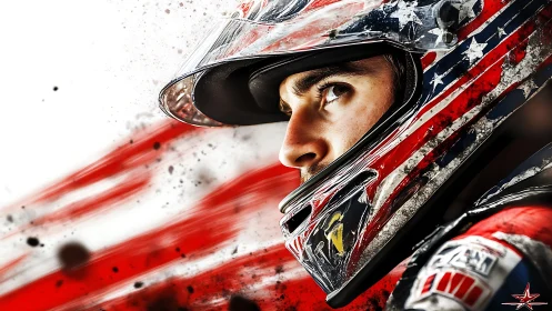 Racing driver portrait in dynamic red motion blur composition
