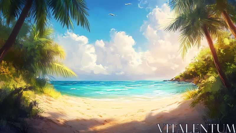 Tropical Lagoon with Dramatic Cumulus Formation and Framing Vegetation.