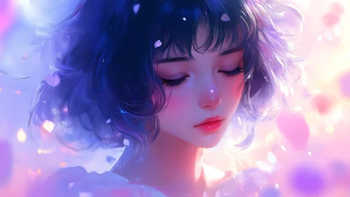 Soft neon dreamer adrift in pastel petal weather.