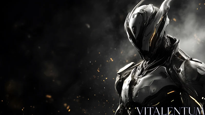 Futuristic chrome android stands in molten ember haze.